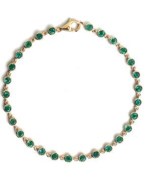 Verdant Halo Emerald 14K (Custom) Yellow Gold Station Bracelet